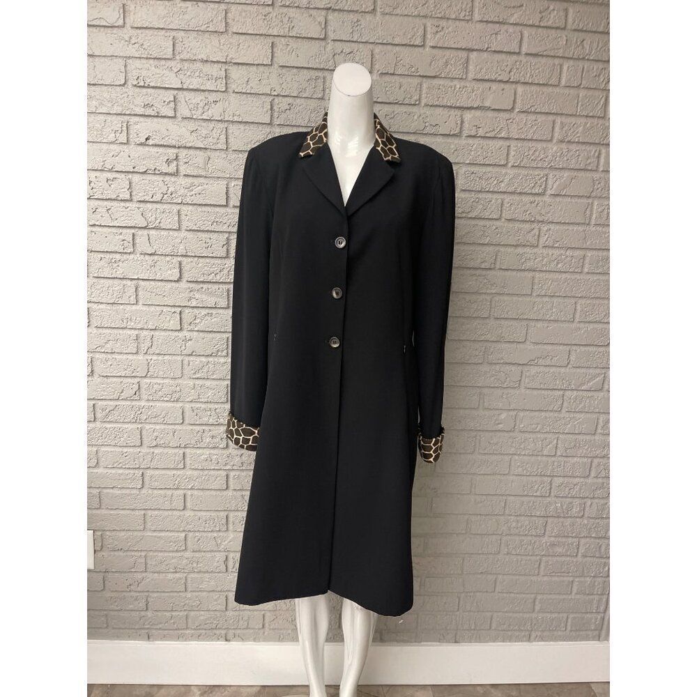 Danny & Nicole Women Long Black With Animal Faux Fur Trim Coat Size 14
